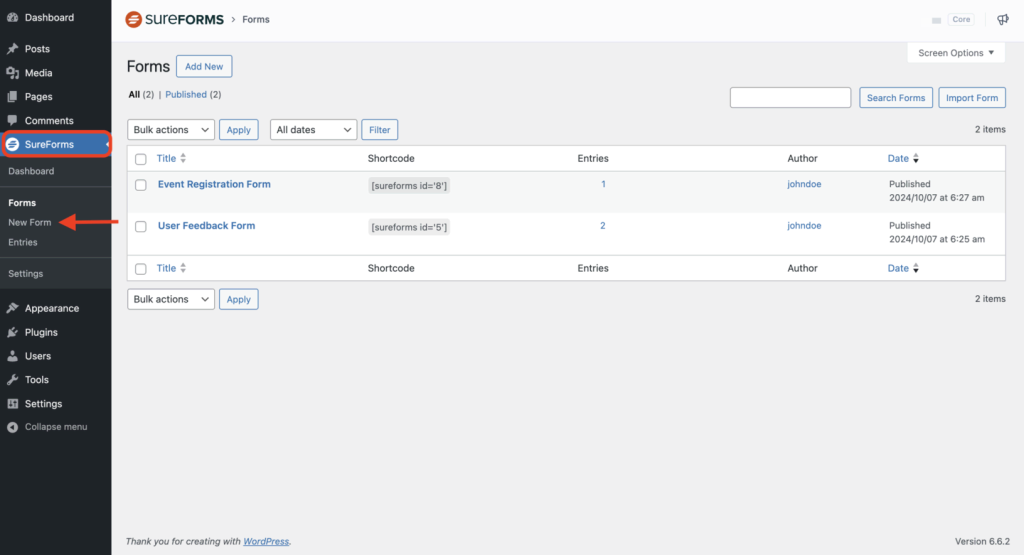 create or select a form
