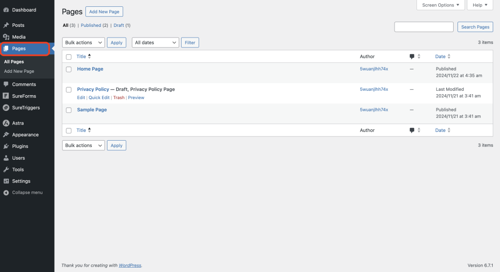 select any page or create a new one