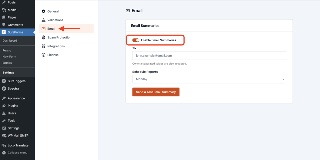 enable email summaries