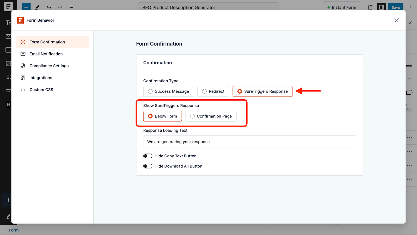 decide where to show the suretriggers response