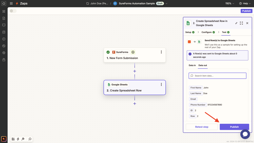 publish the workflow