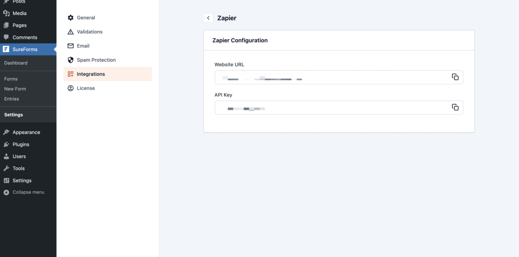 site URL and key