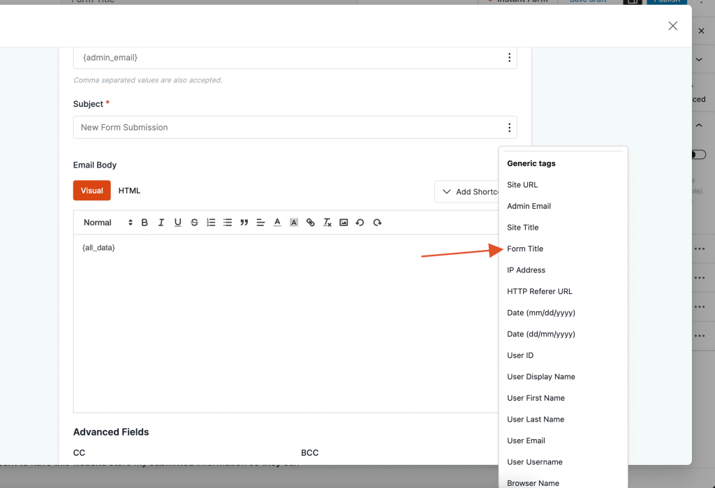 SureForms form_title Smart Tag
