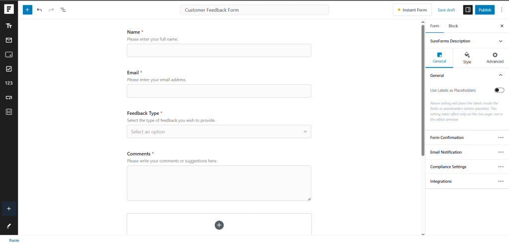 Feedback form based on your prompt